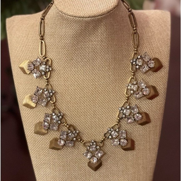 VTG J. Crew Runway Faceted Glass Rhinestone Statement Necklace Gold Tone 18"#250 - Picture 1 of 6